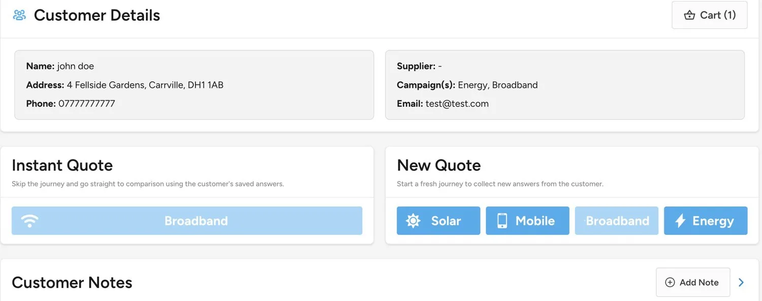 KOA customer record with instant quote